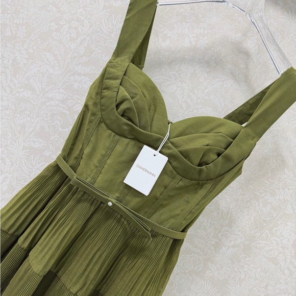 Zimmermann Olive Green Tiered Midi Dress - Picture 3 of 7